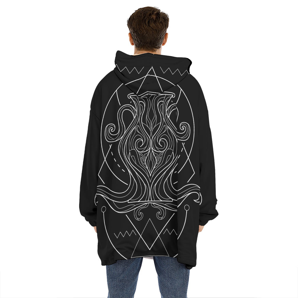 Black And White Aquarius Sign Print Hoodie Blanket