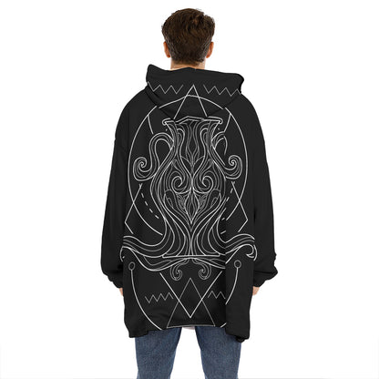 Black And White Aquarius Sign Print Hoodie Blanket