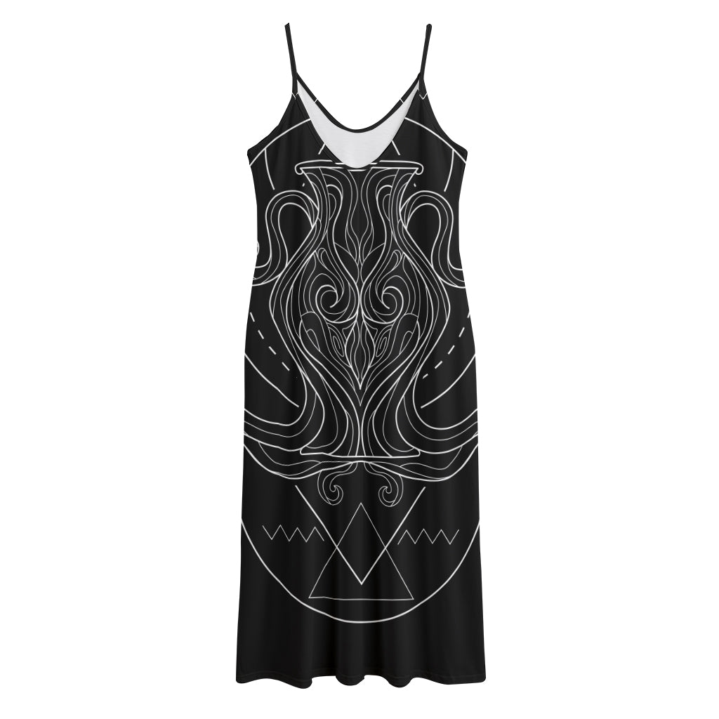 Black And White Aquarius Sign Print Jersey Midi Cami Dress