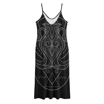 Black And White Aquarius Sign Print Jersey Midi Cami Dress