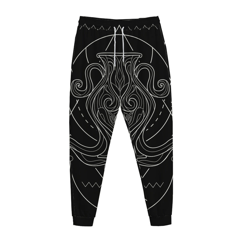 Black And White Aquarius Sign Print Jogger Pants