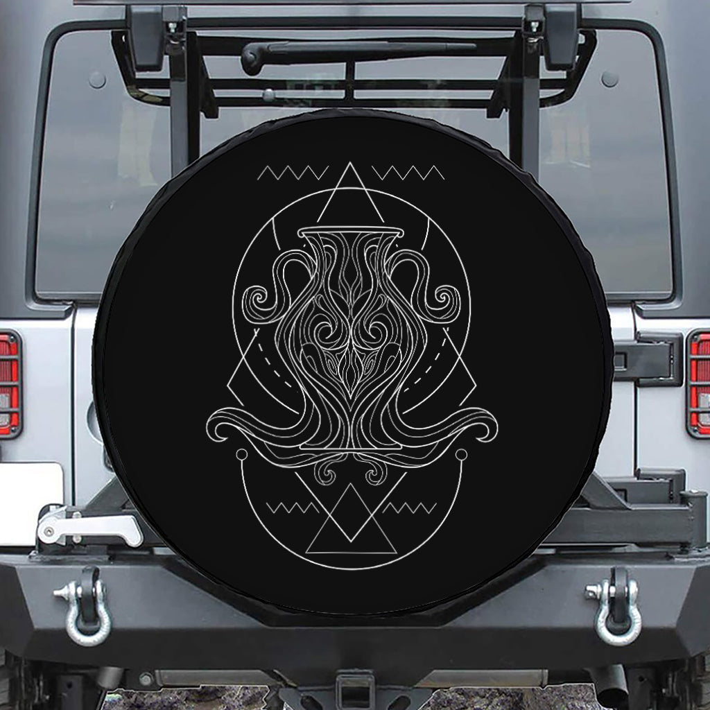 Black And White Aquarius Sign Print Leather Spare Tire Cover