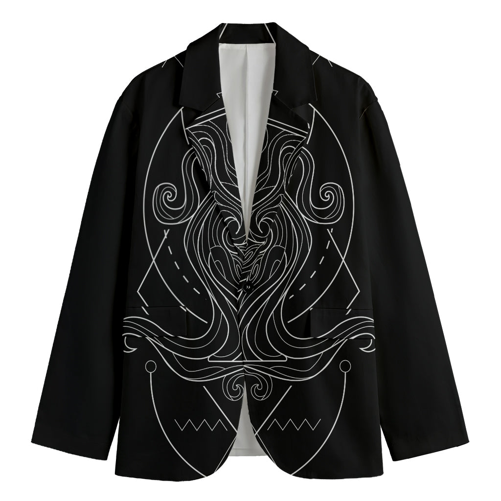 Black And White Aquarius Sign Print Men's Cotton Blazer