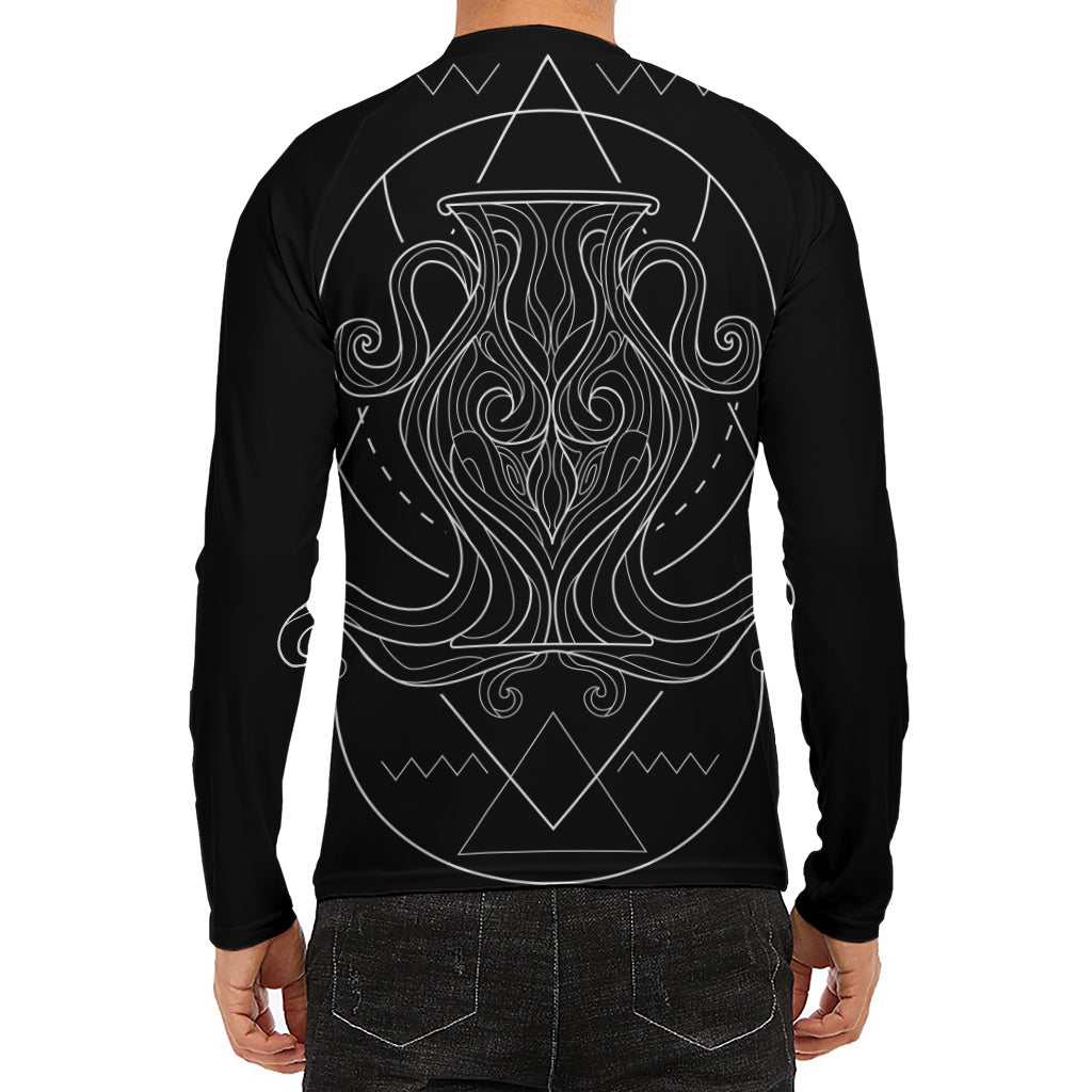 Black And White Aquarius Sign Print Men's Long Sleeve Rash Guard