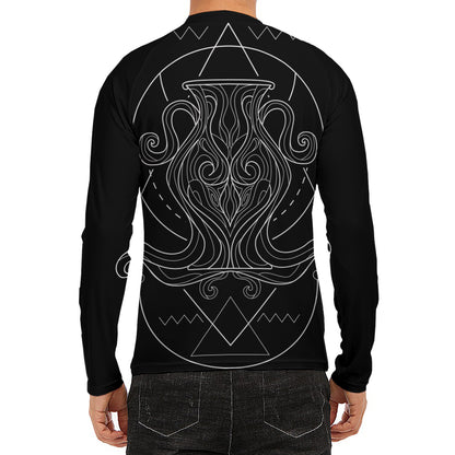 Black And White Aquarius Sign Print Men's Long Sleeve Rash Guard