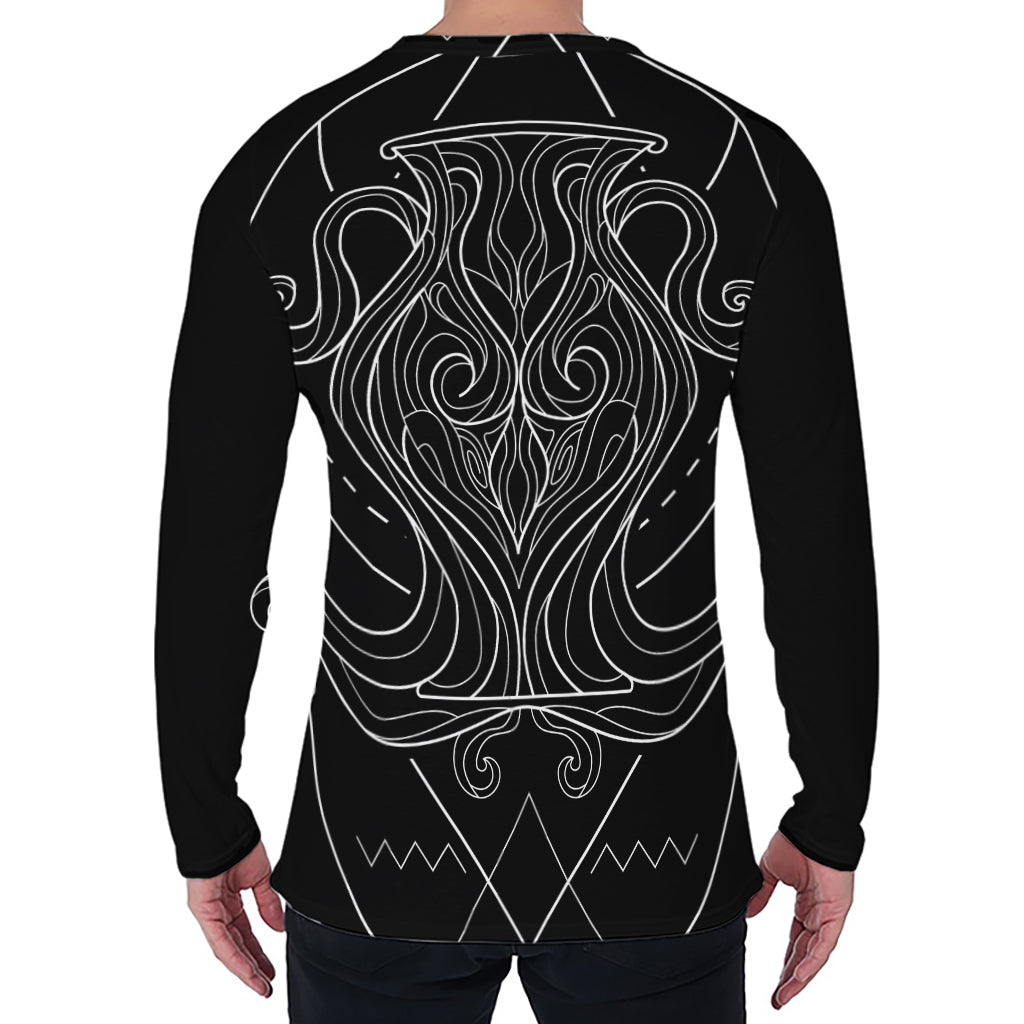 Black And White Aquarius Sign Print Men's Long Sleeve T-Shirt