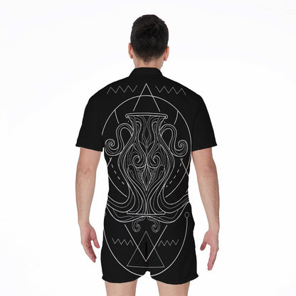 Black And White Aquarius Sign Print Men's Rompers