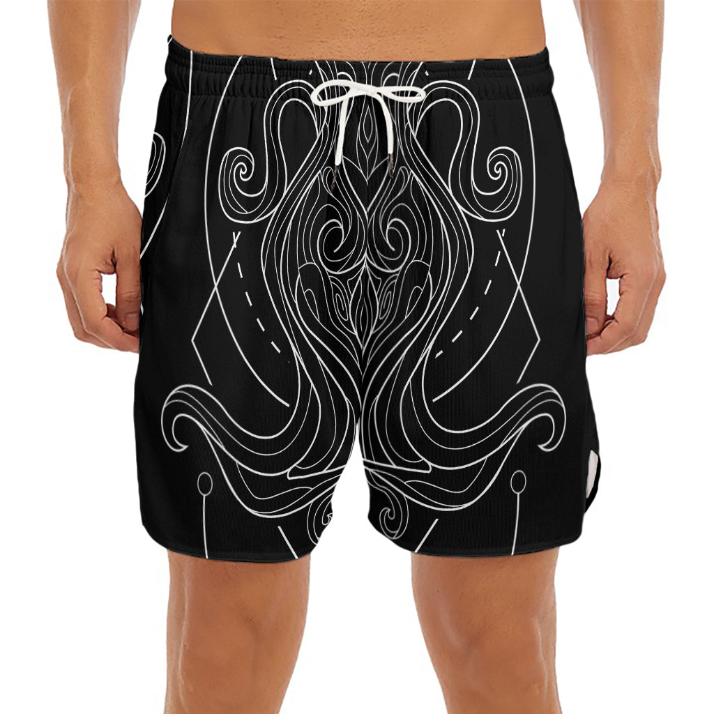Black And White Aquarius Sign Print Men's Split Running Shorts