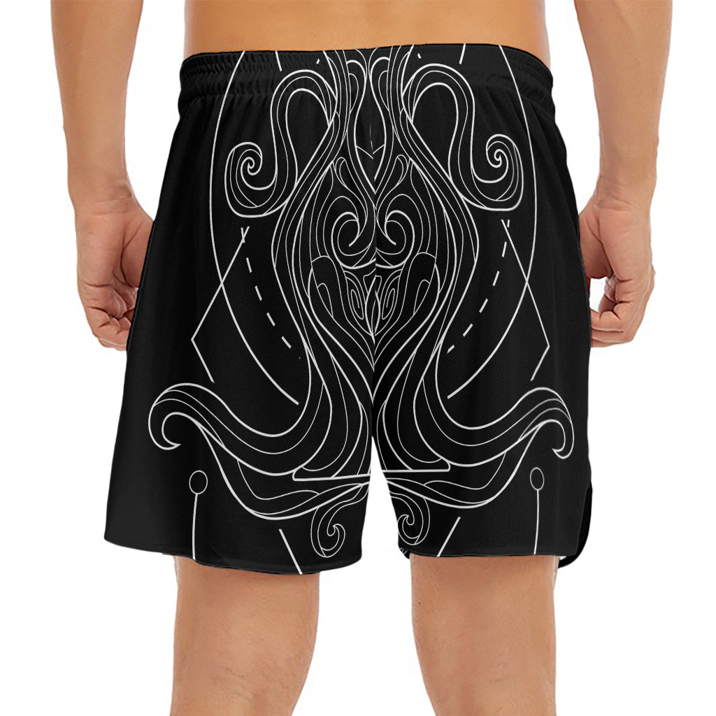 Black And White Aquarius Sign Print Men's Split Running Shorts
