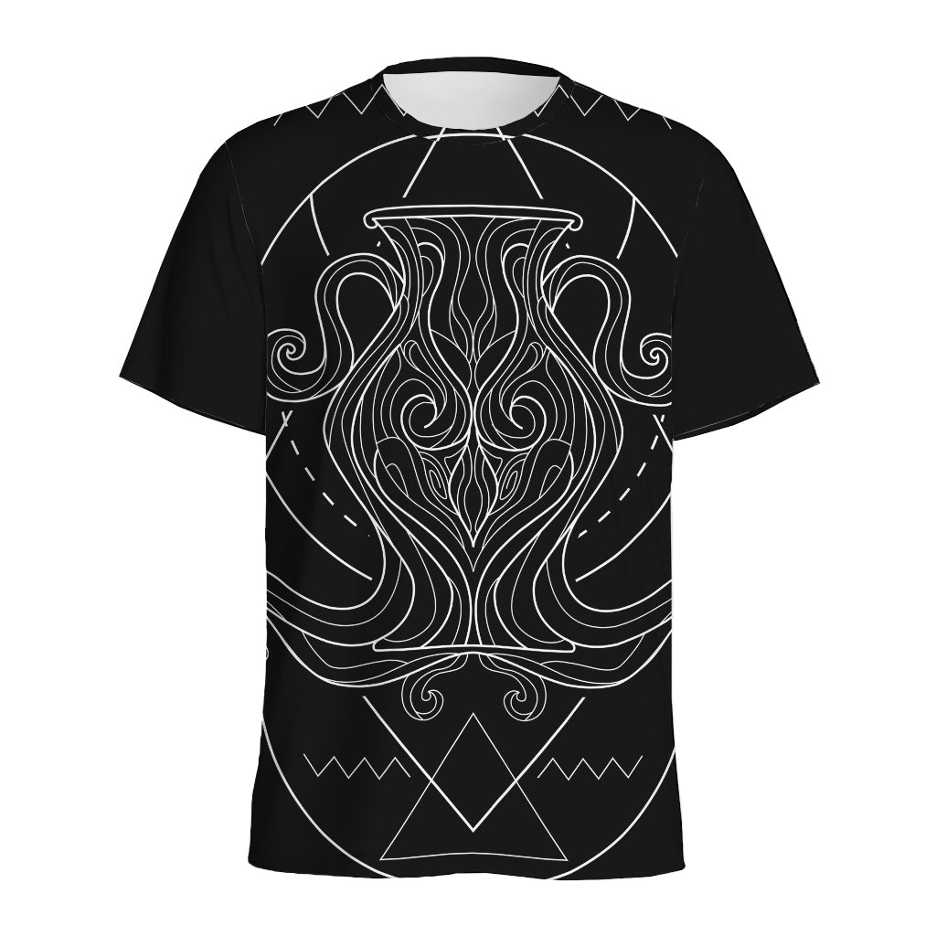 Black And White Aquarius Sign Print Men's Sports T-Shirt