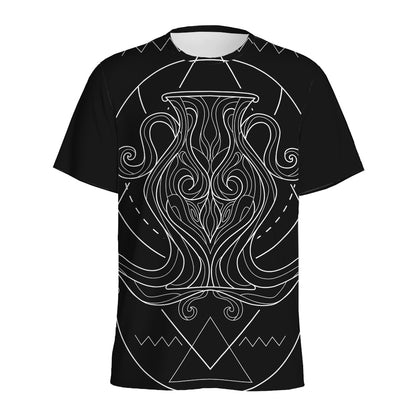 Black And White Aquarius Sign Print Men's Sports T-Shirt