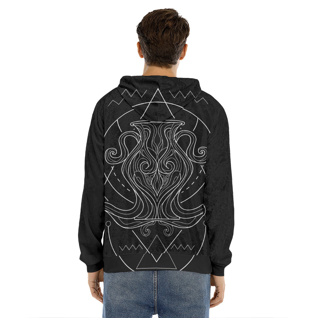 Black And White Aquarius Sign Print Men's Velvet Pullover Hoodie