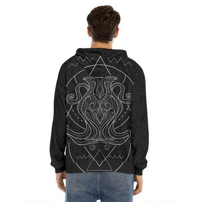 Black And White Aquarius Sign Print Men's Velvet Pullover Hoodie