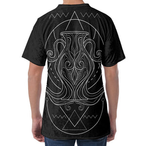 Black And White Aquarius Sign Print Men's Velvet T-Shirt