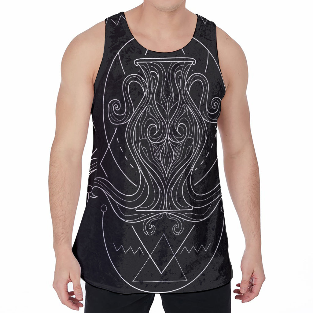 Black And White Aquarius Sign Print Men's Velvet Tank Top