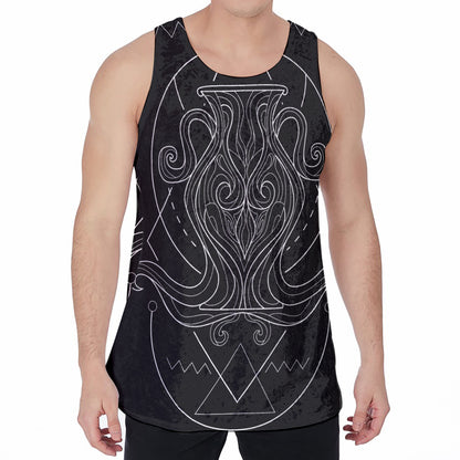 Black And White Aquarius Sign Print Men's Velvet Tank Top