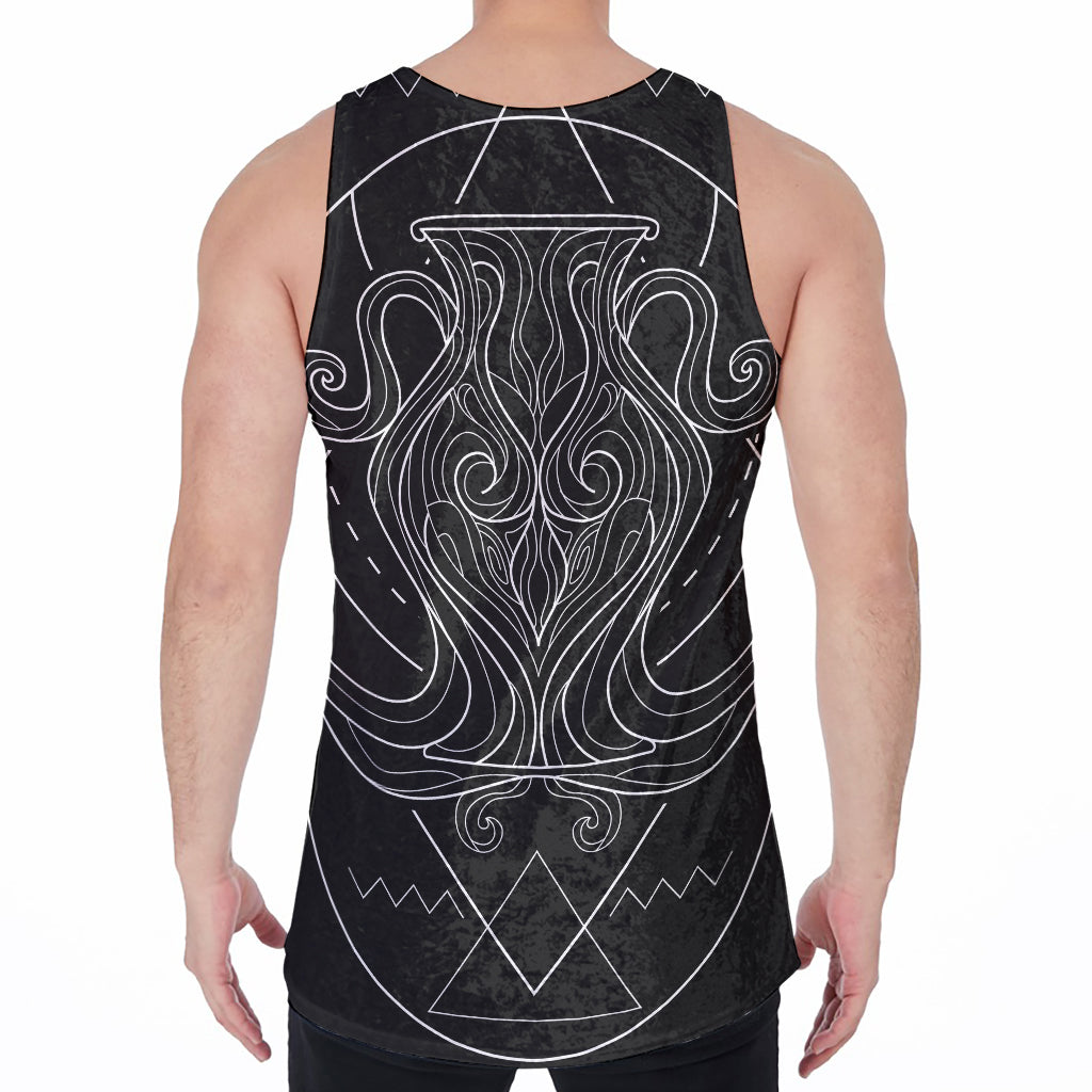 Black And White Aquarius Sign Print Men's Velvet Tank Top