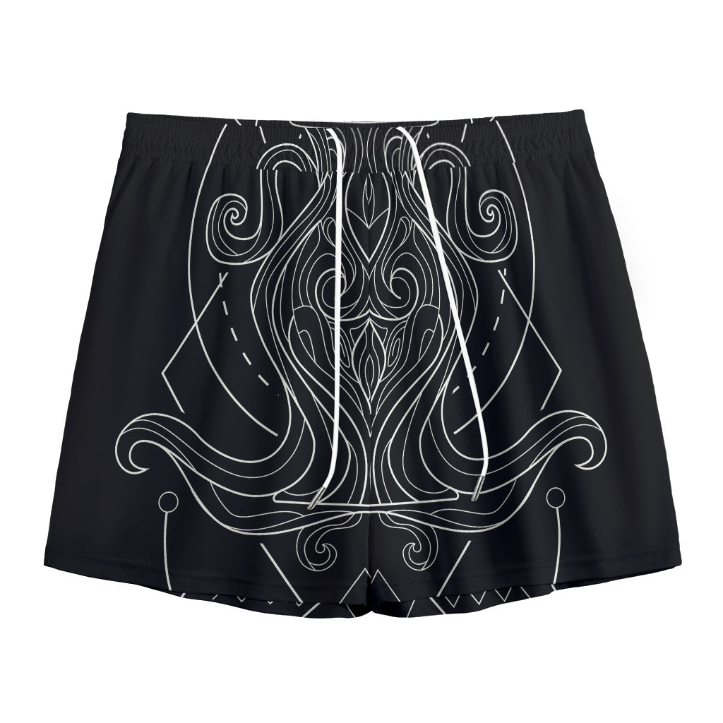 Black And White Aquarius Sign Print Mesh Shorts