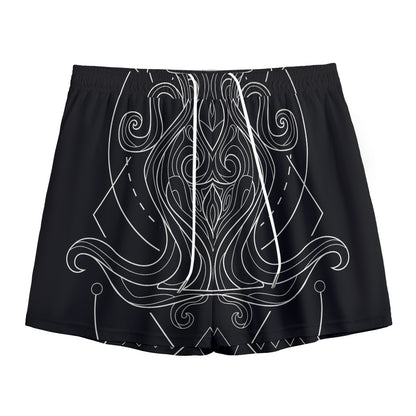 Black And White Aquarius Sign Print Mesh Shorts