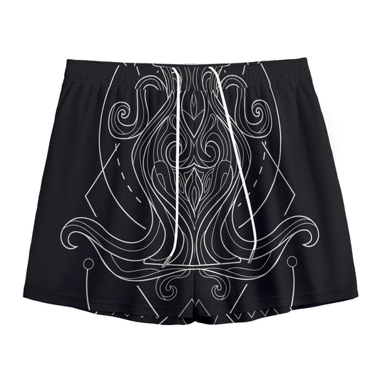 Black And White Aquarius Sign Print Mesh Shorts
