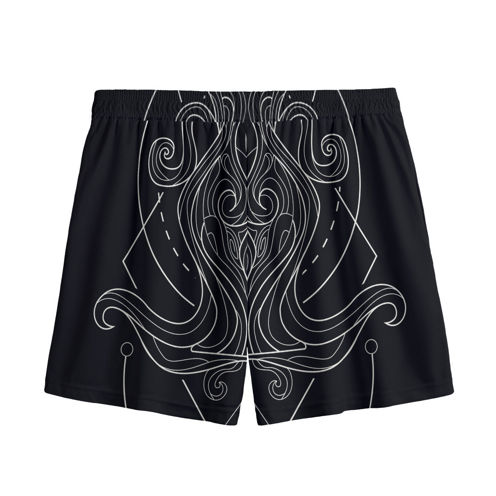 Black And White Aquarius Sign Print Mesh Shorts