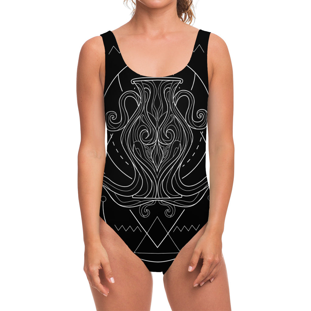 Black And White Aquarius Sign Print One Piece Swimsuit