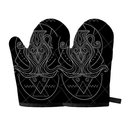 Black And White Aquarius Sign Print Oven Mitts