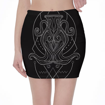 Black And White Aquarius Sign Print Pencil Mini Skirt