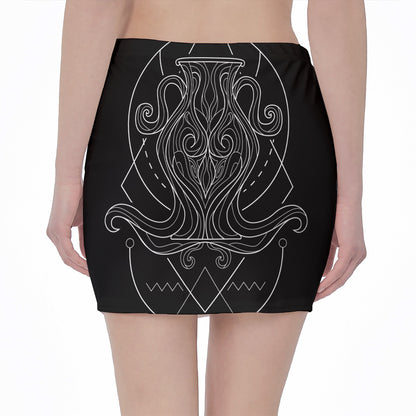 Black And White Aquarius Sign Print Pencil Mini Skirt
