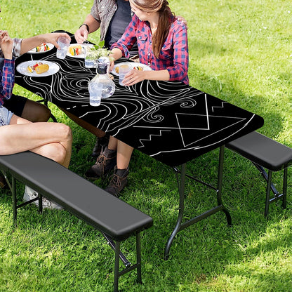 Black And White Aquarius Sign Print Picnic Table Cover