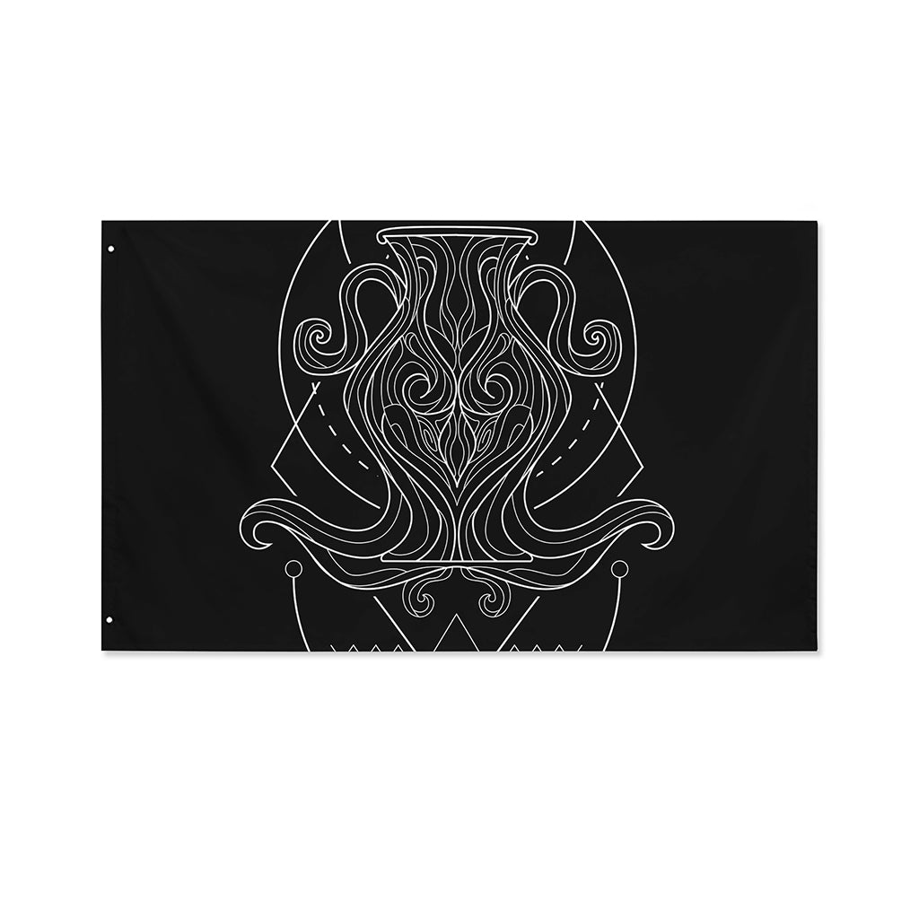 Black And White Aquarius Sign Print Polyester Flag