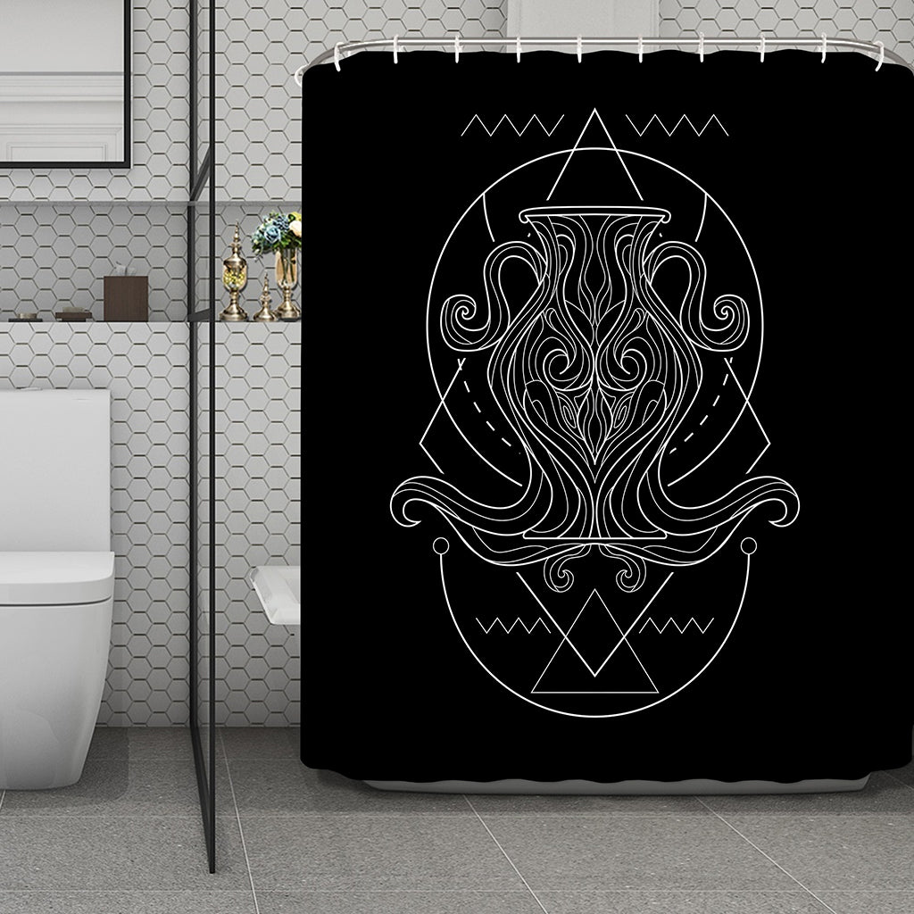 Black And White Aquarius Sign Print Polyester Shower Curtain