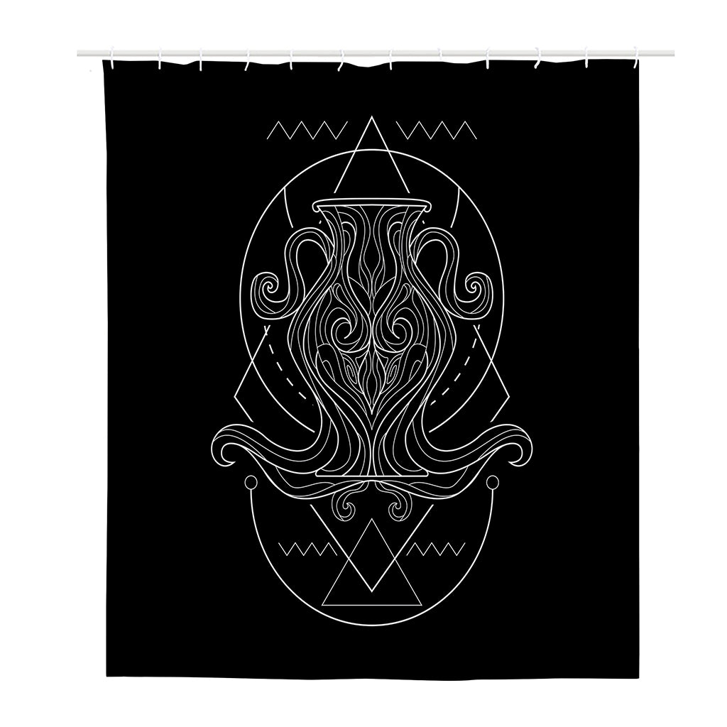 Black And White Aquarius Sign Print Polyester Shower Curtain