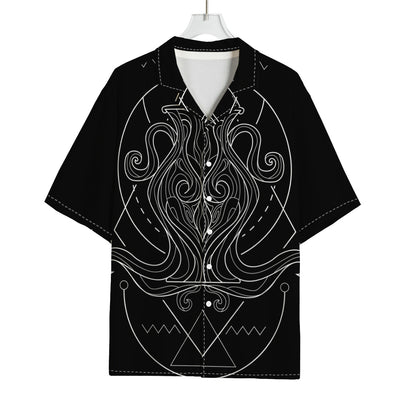 Black And White Aquarius Sign Print Rayon Hawaiian Shirt