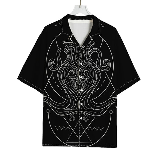 Black And White Aquarius Sign Print Rayon Hawaiian Shirt