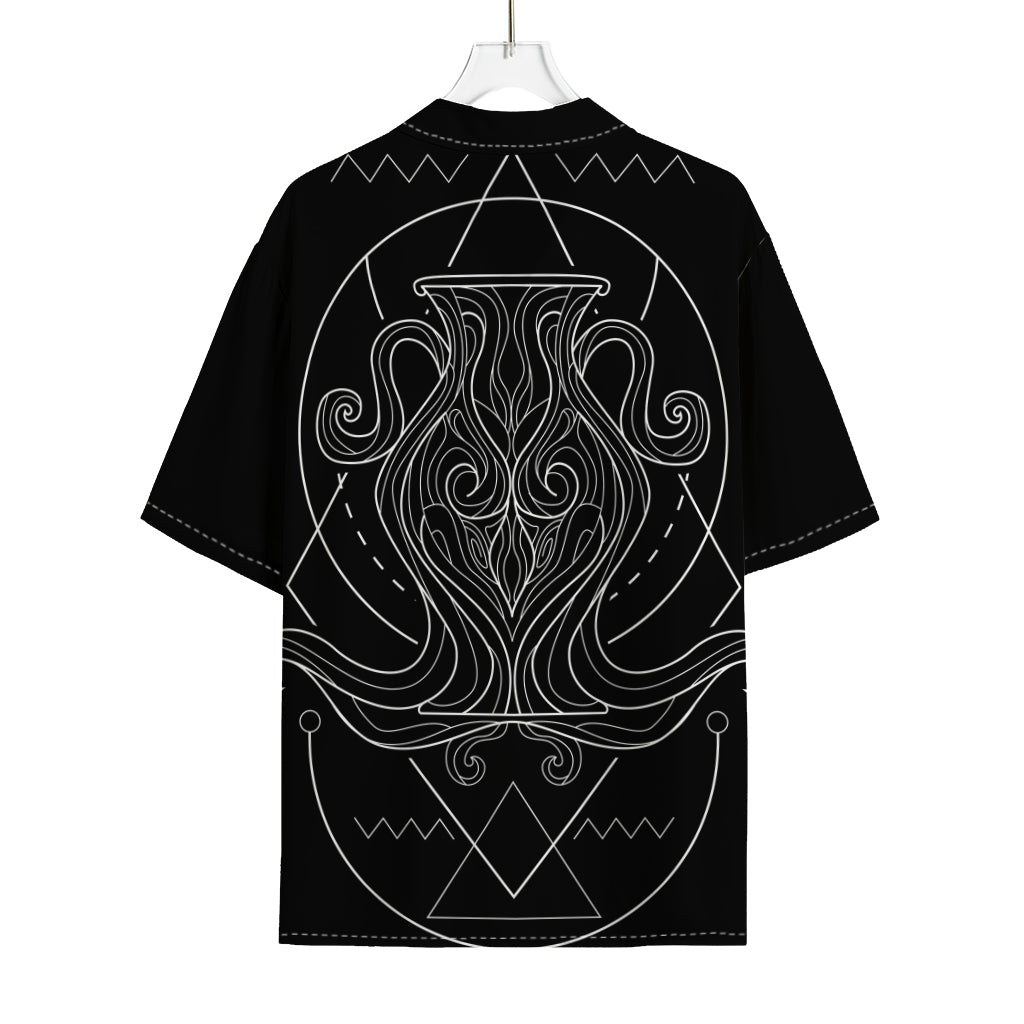 Black And White Aquarius Sign Print Rayon Hawaiian Shirt