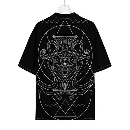 Black And White Aquarius Sign Print Rayon Hawaiian Shirt