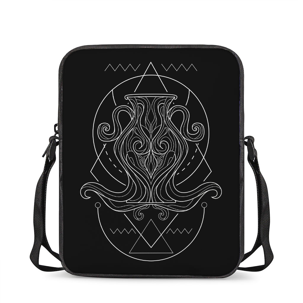 Black And White Aquarius Sign Print Rectangular Crossbody Bag