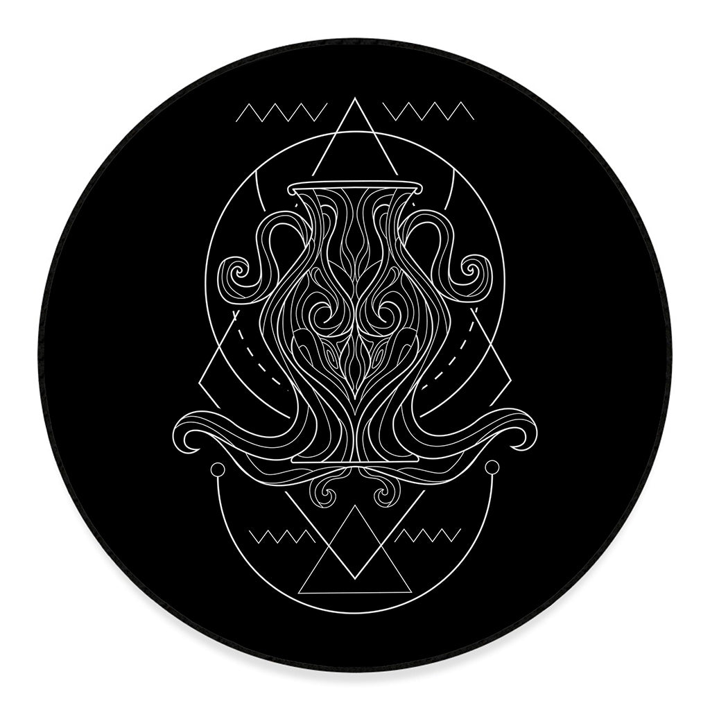 Black And White Aquarius Sign Print Round Floor Mat