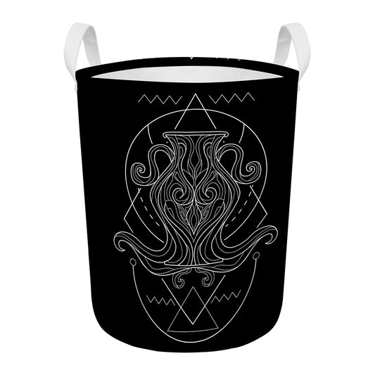 Black And White Aquarius Sign Print Round Laundry Basket