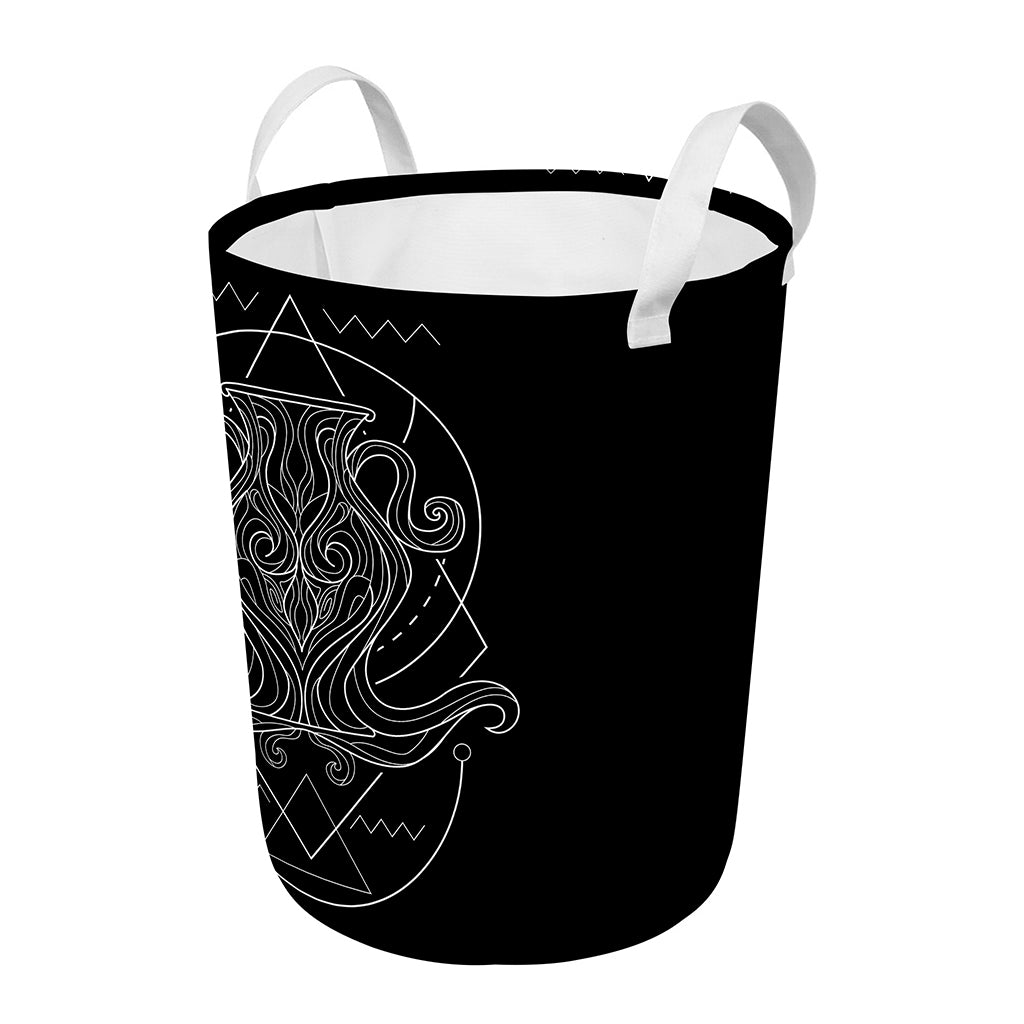 Black And White Aquarius Sign Print Round Laundry Basket