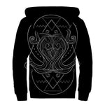 Black And White Aquarius Sign Print Sherpa Lined Zip Up Hoodie
