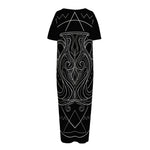 Black And White Aquarius Sign Print Short Sleeve Long Nightdress