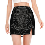 Black And White Aquarius Sign Print Side Slit Mini Skirt
