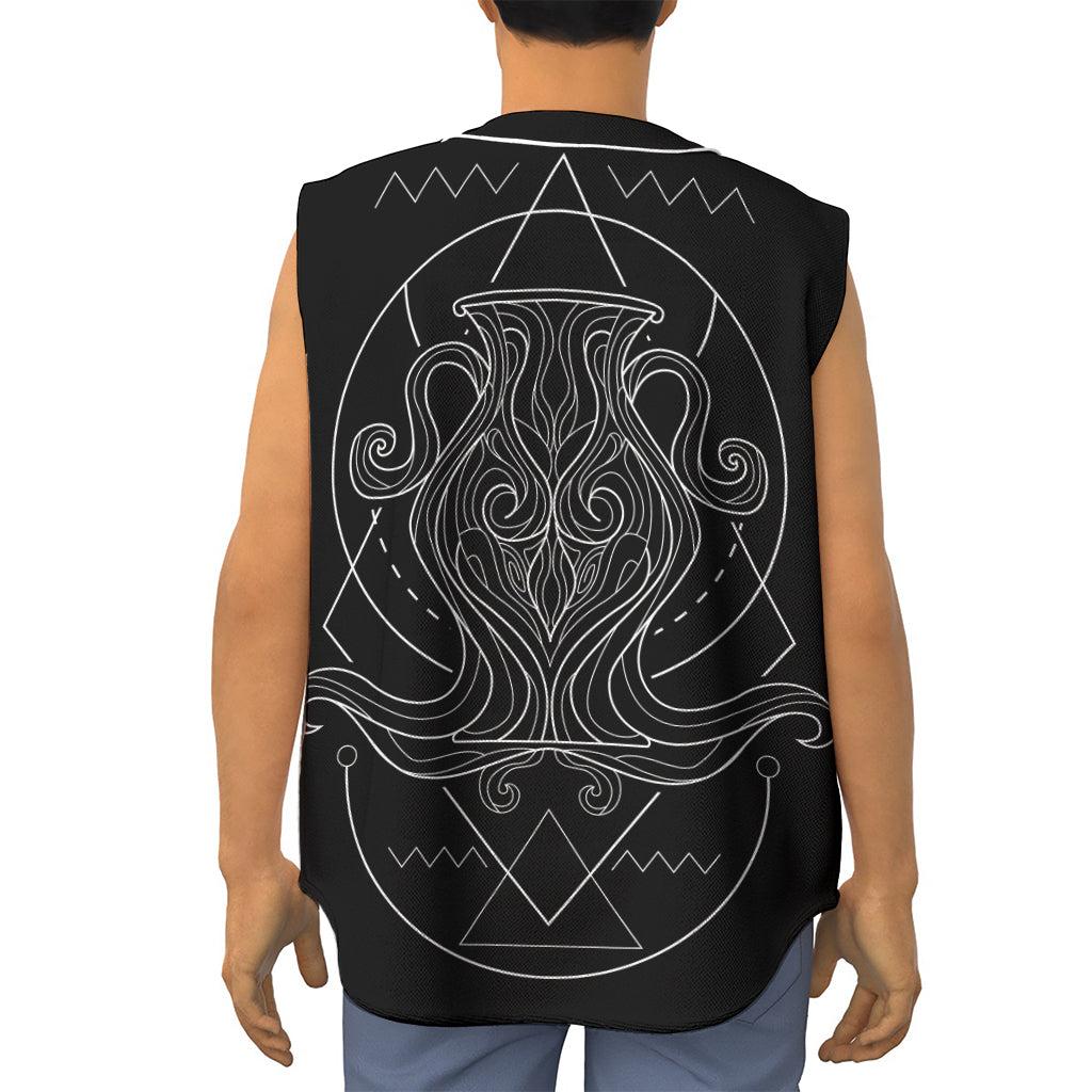 Black And White Aquarius Sign Print Sleeveless Baseball Jersey