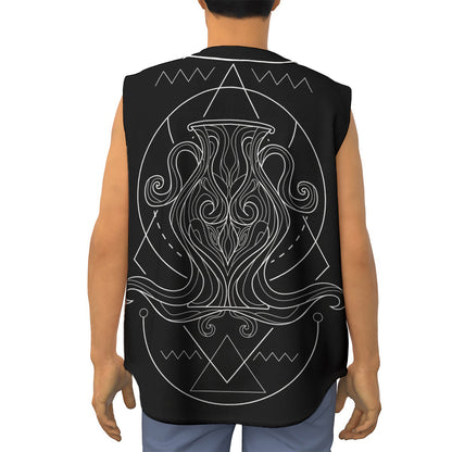 Black And White Aquarius Sign Print Sleeveless Baseball Jersey