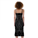 Black And White Aquarius Sign Print Slim Fit Midi Cami Dress