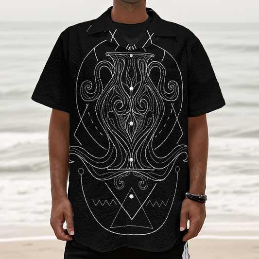 Black And White Aquarius Sign Print Textured Short Sleeve Shirt