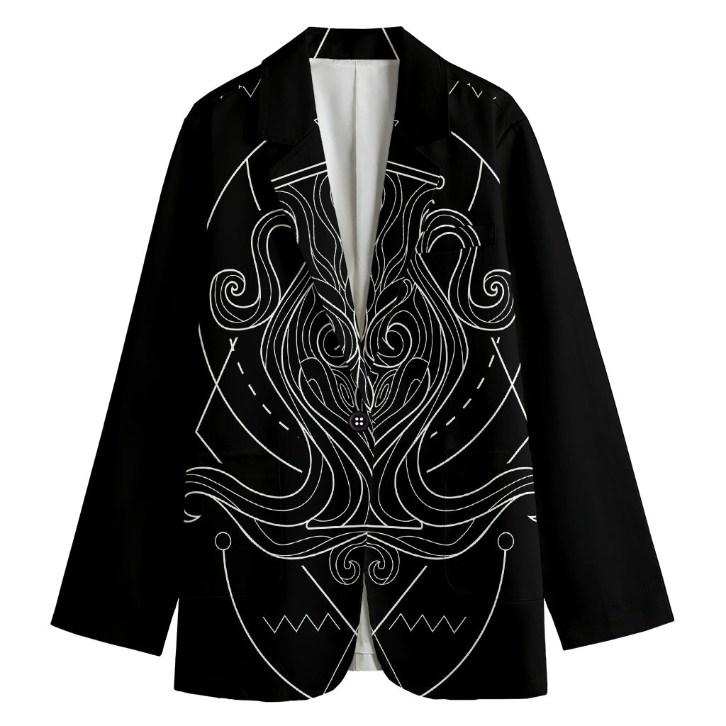 Black And White Aquarius Sign Print Women's Cotton Blazer