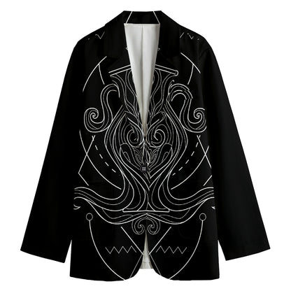 Black And White Aquarius Sign Print Women's Cotton Blazer